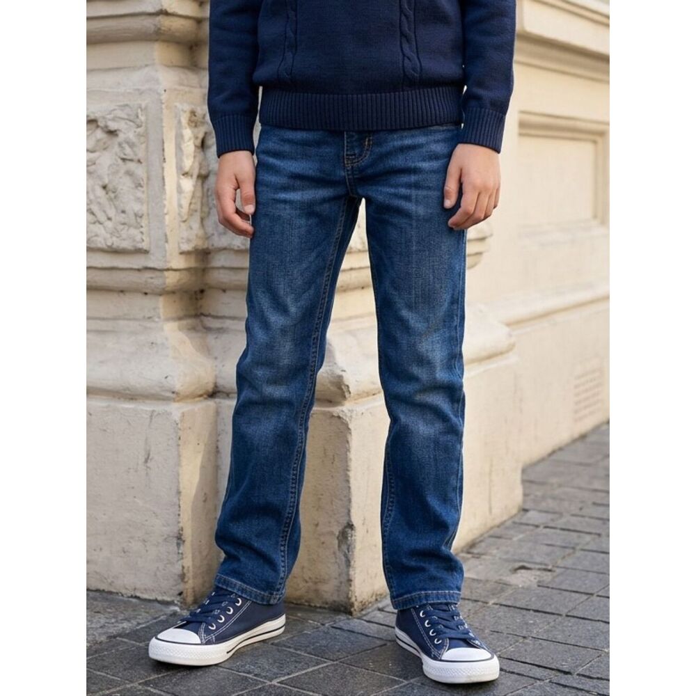 Wrangler Boy's Slim Straight Adjustable Waist Blue Jeans Distressed Denim 8 Reg